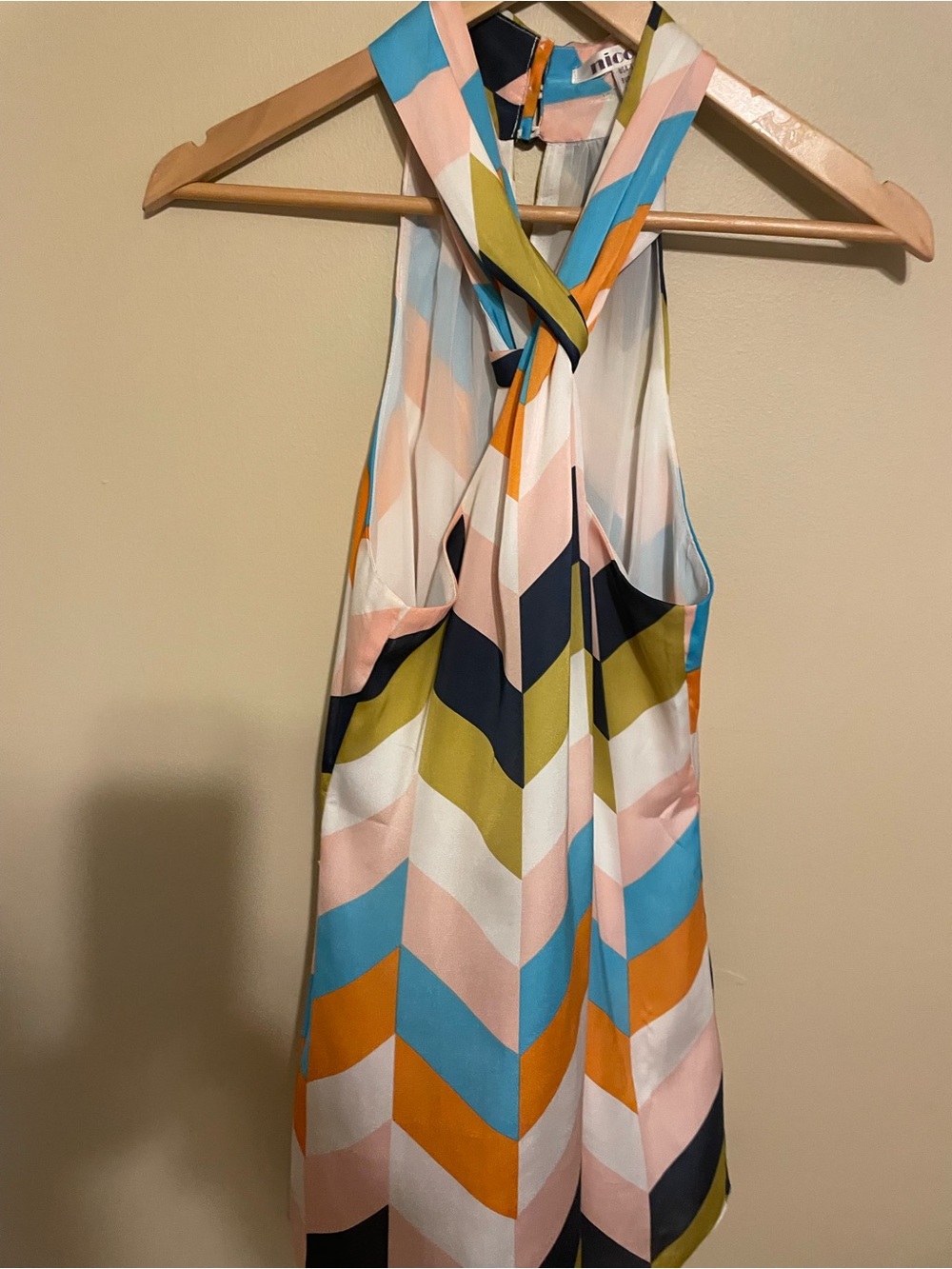NICOLA Chevron Halter Blouse in Peach, Blue & Olive